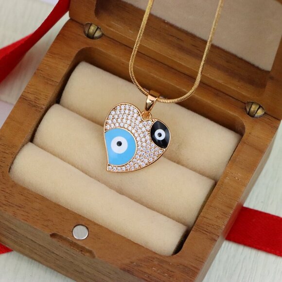 "Heart Evil Eye Rose Gold Pendant with Crystal Pave Design, XPPT1411 - Picture 9 of 13